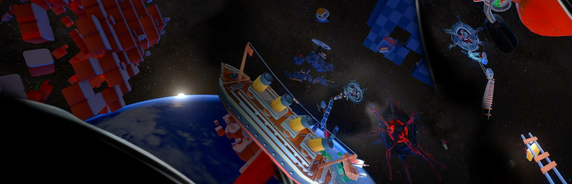 Struggle gameplay scene in orbit with modular structures